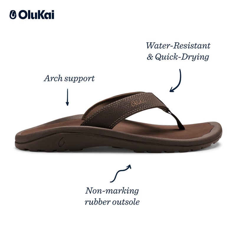 OLUKAI Ohana Men's Beach Sandals, Water Resistant Flip Flops, Arch Support & Comfort Fit, Lightweight & Durable, Enhanced Grip & Traction, Dark Java/Ray, 11 - Image 3